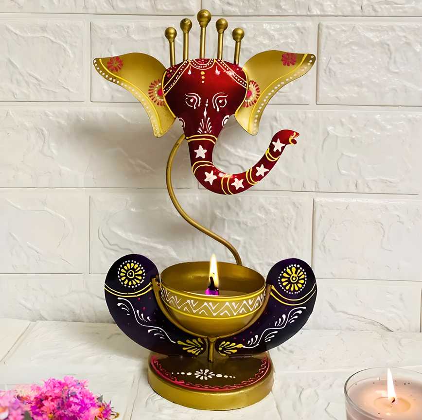 Crafted Ganesha with Tealight Candle Holder